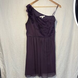 Max & Cleo Lillian One‑Shoulder Chiffon Dress – Size 12 – Eggplant Purple